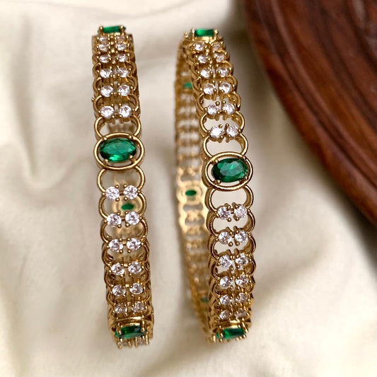 GOLD FINISH DESIGNER BANGLE WITH CZ GREEN STONE