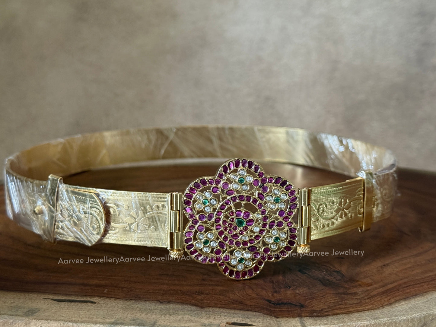 JADAU KUNDAN PLAIN WAIST BELT WITH MULTI COLOR FLORAL PENDANT