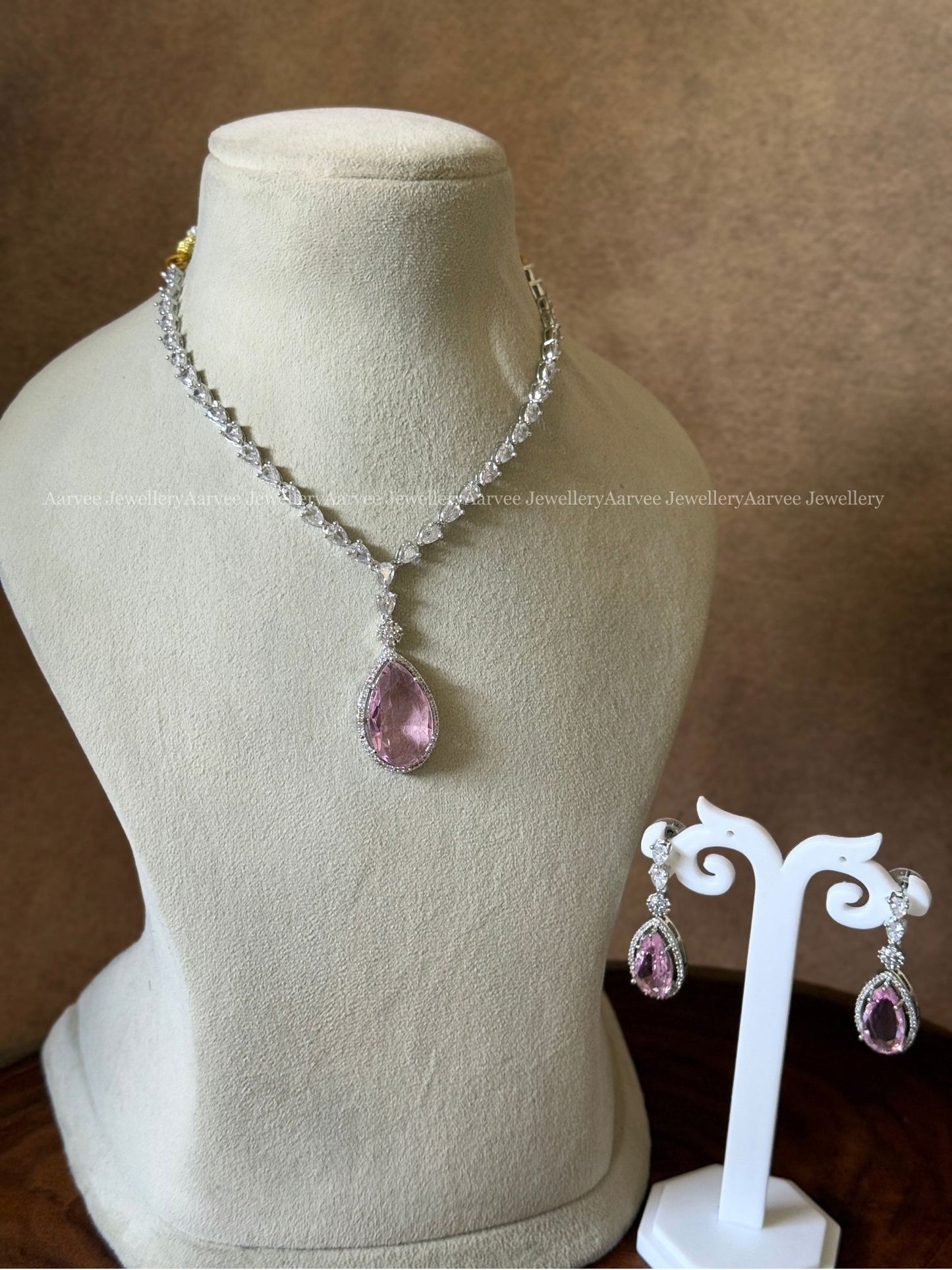 CLEARANCE - AD PASTEL PINK STONE NECKLACE SET