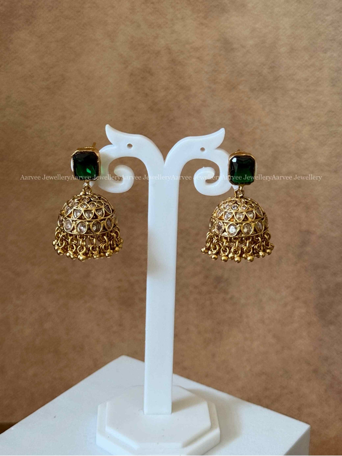 CLEARANCE - GREEN STONE SMALL JHUMKI