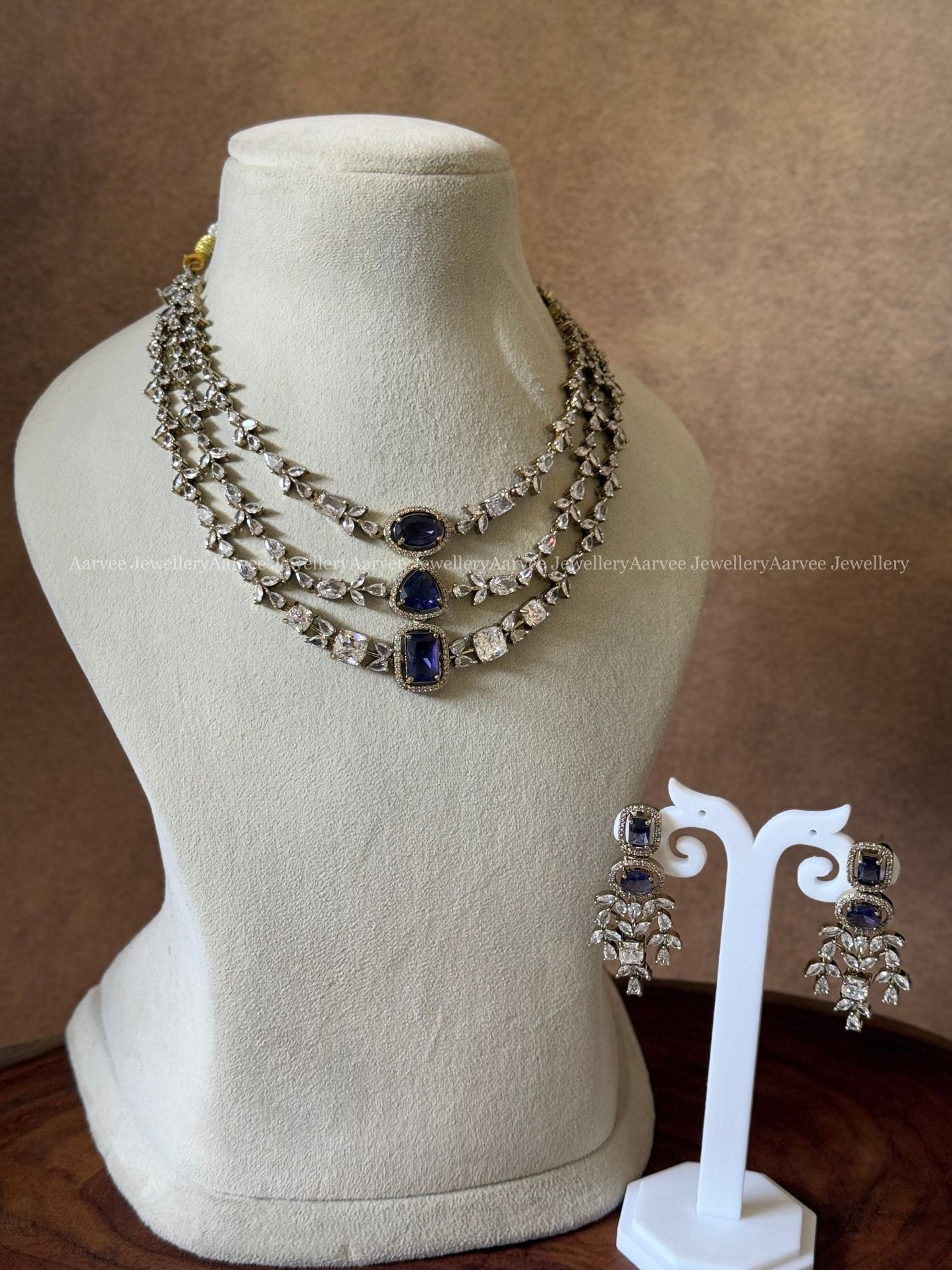 CLEARANCE - PURPLE STONE 3 LAYER VICTORIAN NECKLACE SET