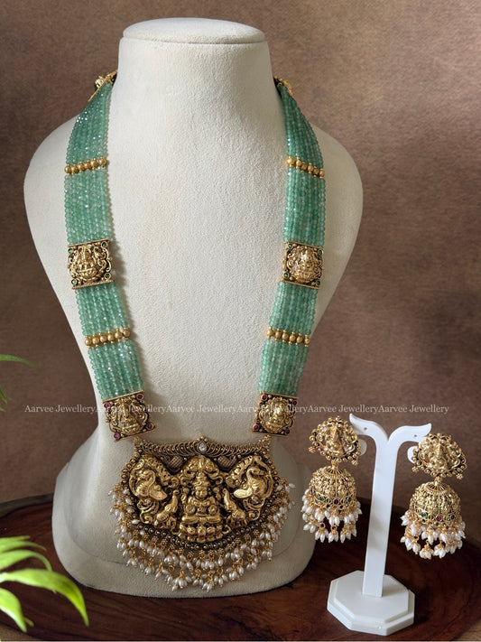 PASTEL BEADED MID LENGTH CHAIN SET WITH BOLD LAKSHMI PENDANT