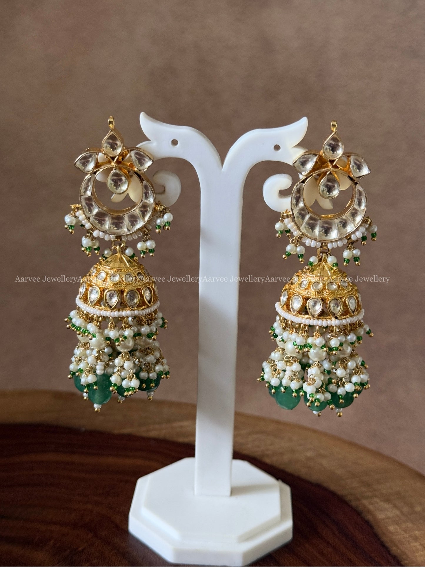 POLKI KUNDAN GOLD TONE JHUMKI WITH PASTEL BEADS