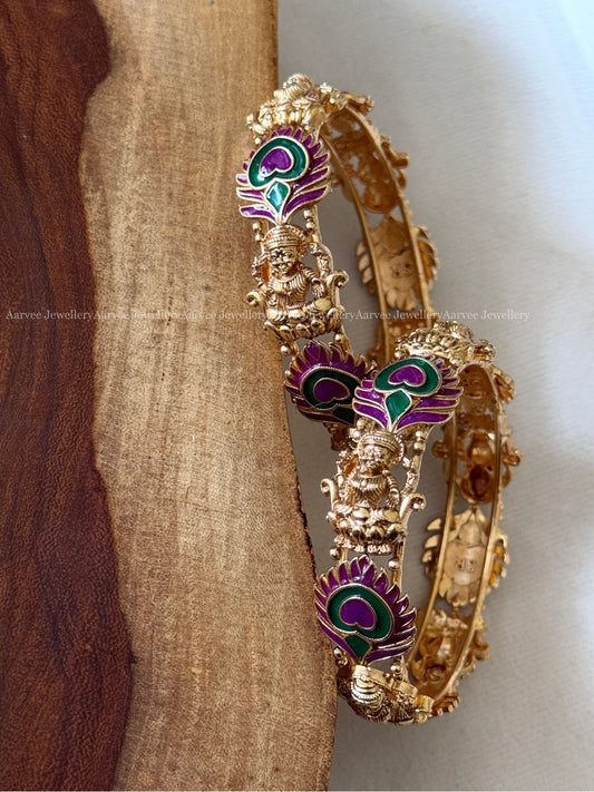 LAKSHMI & PEACOCK DESIGN BANGLE WITH PURPLE & GREEN COLOR