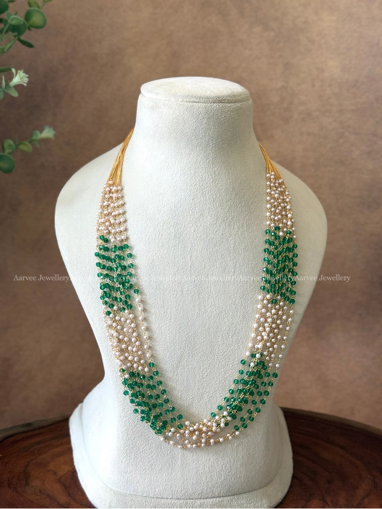 PEARL & GREEN BEADS MID LENGTH MALA