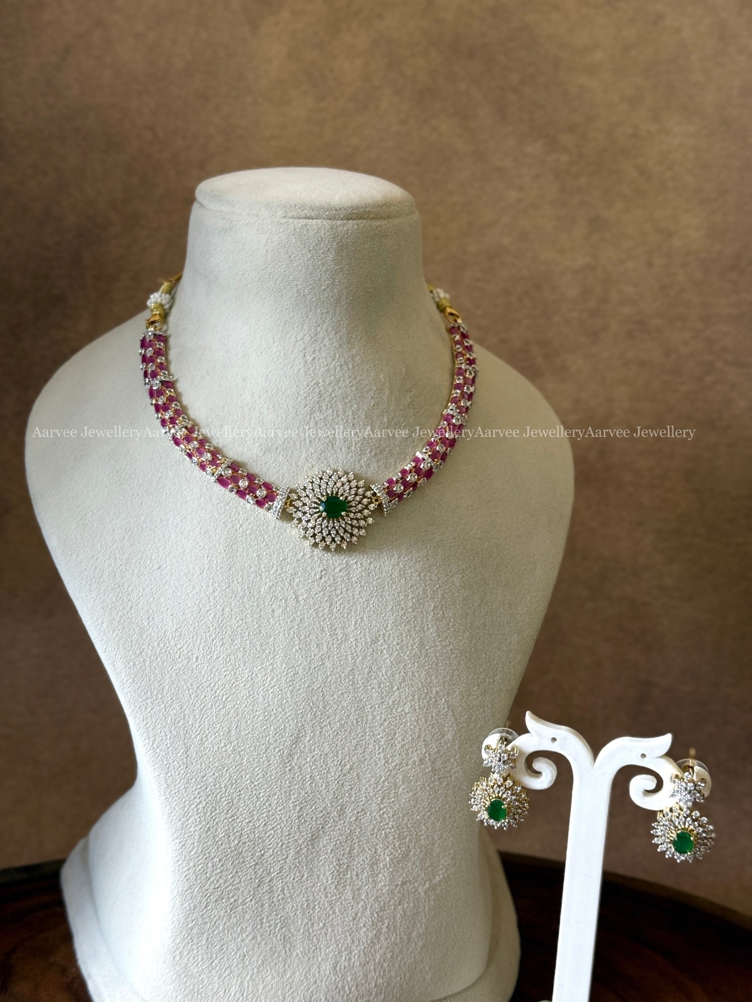 PINK STONE AD NECKLACE SET