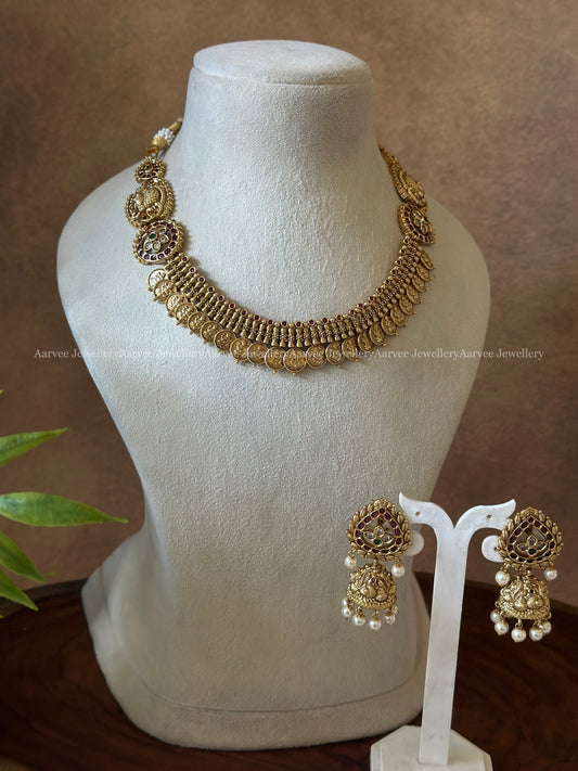 KEMP STONE LAKSHMI GOLD COIN NECKLACE SET
