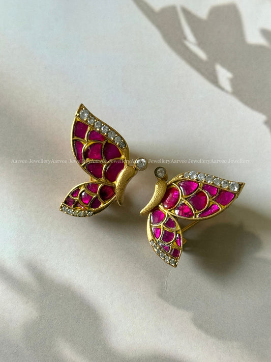 JADAU KUNDAN PINK STONE BUTTERFLY EARRINGS