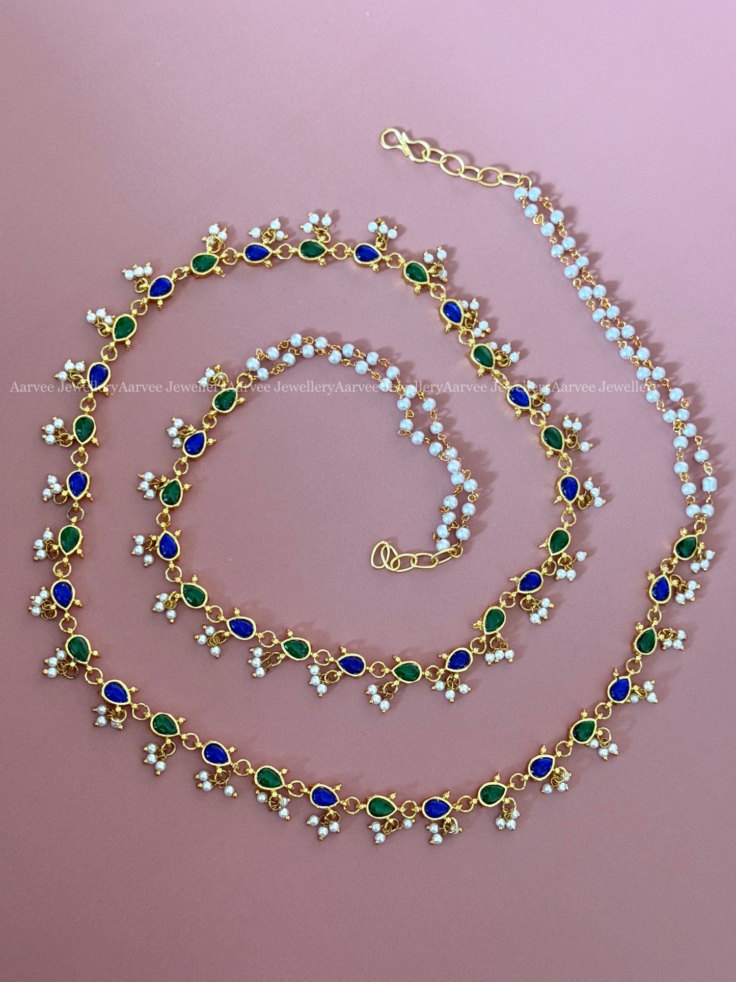 JADAU KUNDAN GREEN / BLUE STONE MINIMAL WAIST CHAIN
