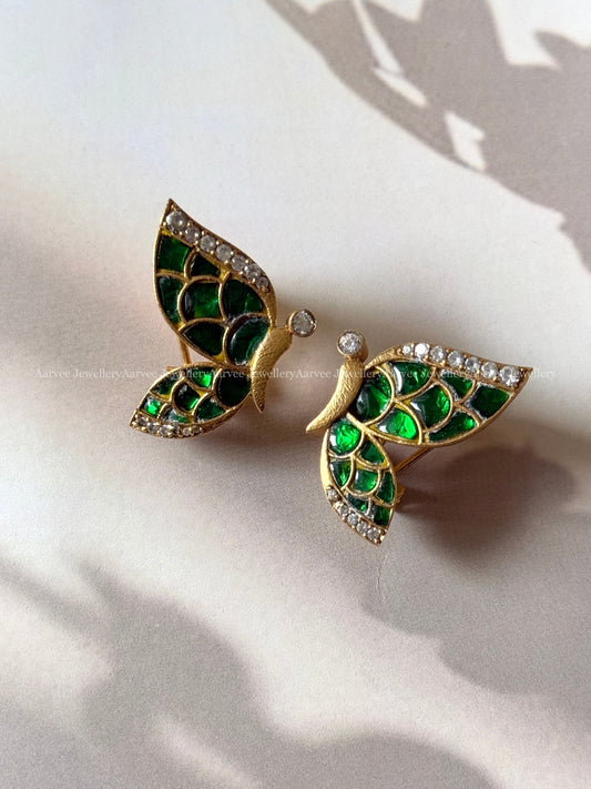 JADAU KUNDAN GREEN STONE BUTTERFLY EARRINGS