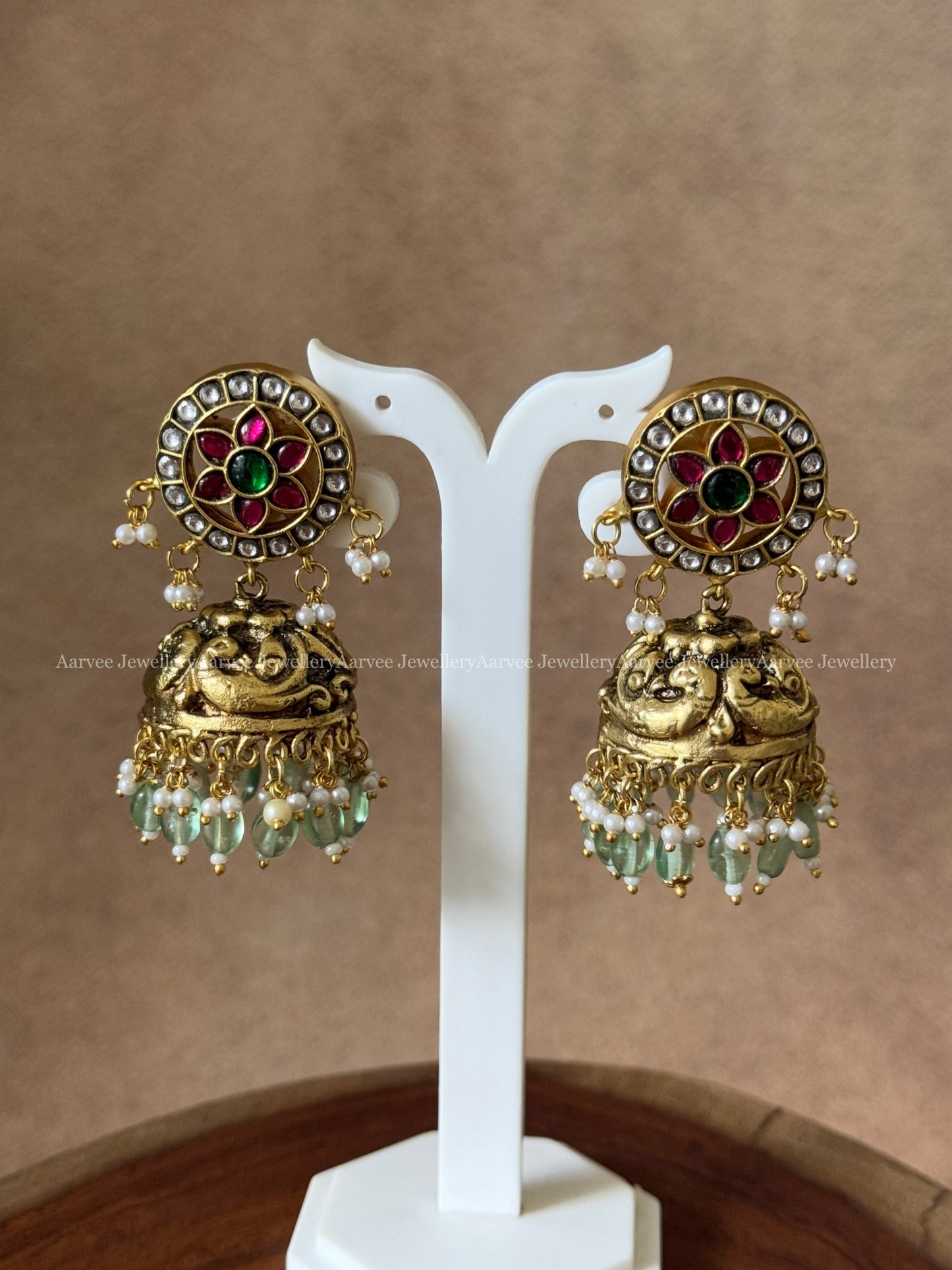JADAU KUNDAN FLORAL BUTTA JHUMKI WITH PASTEL BEADS