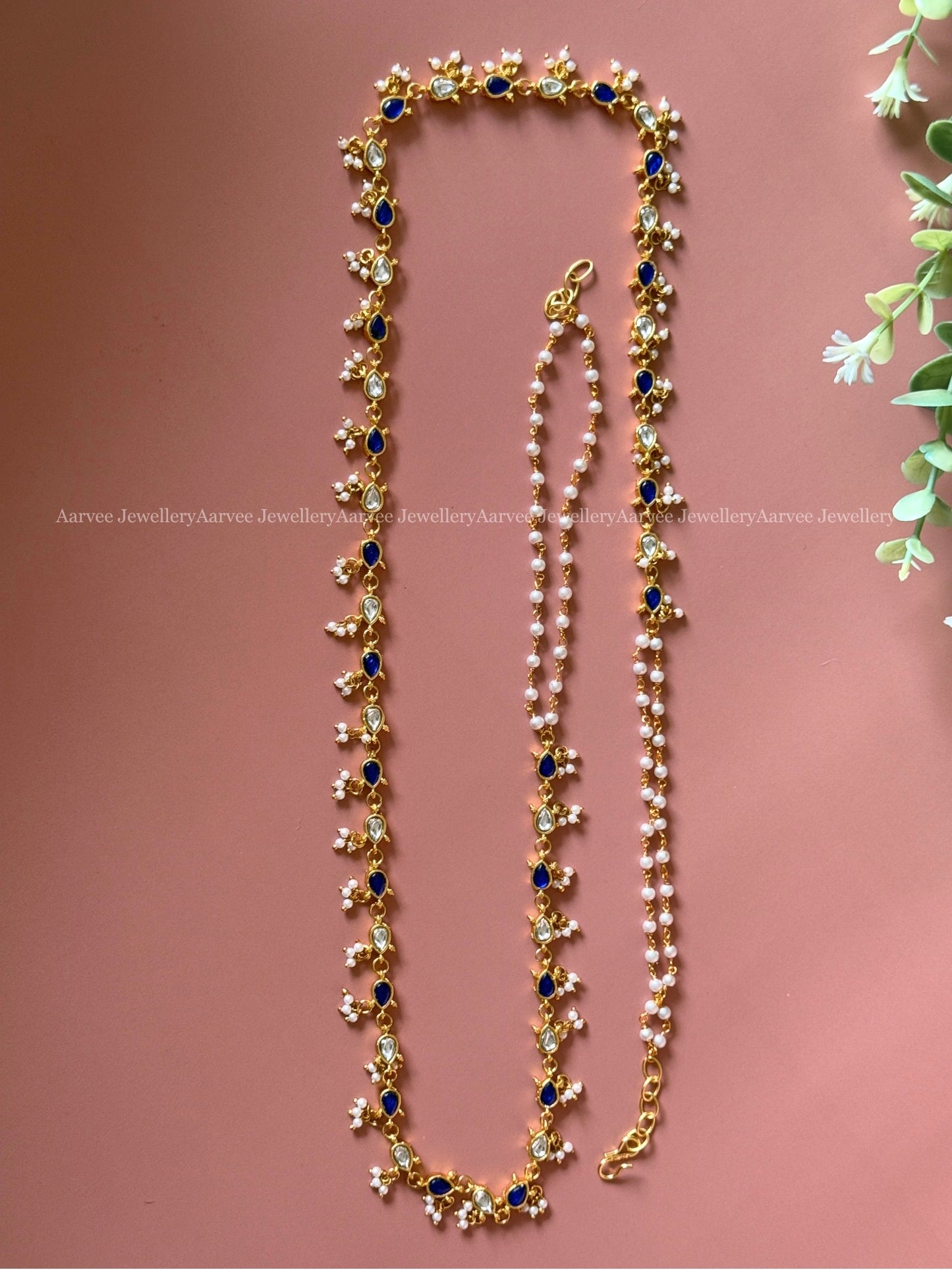 JADAU KUNDAN BLUE / WHITE STONE MINIMAL WAIST CHAIN