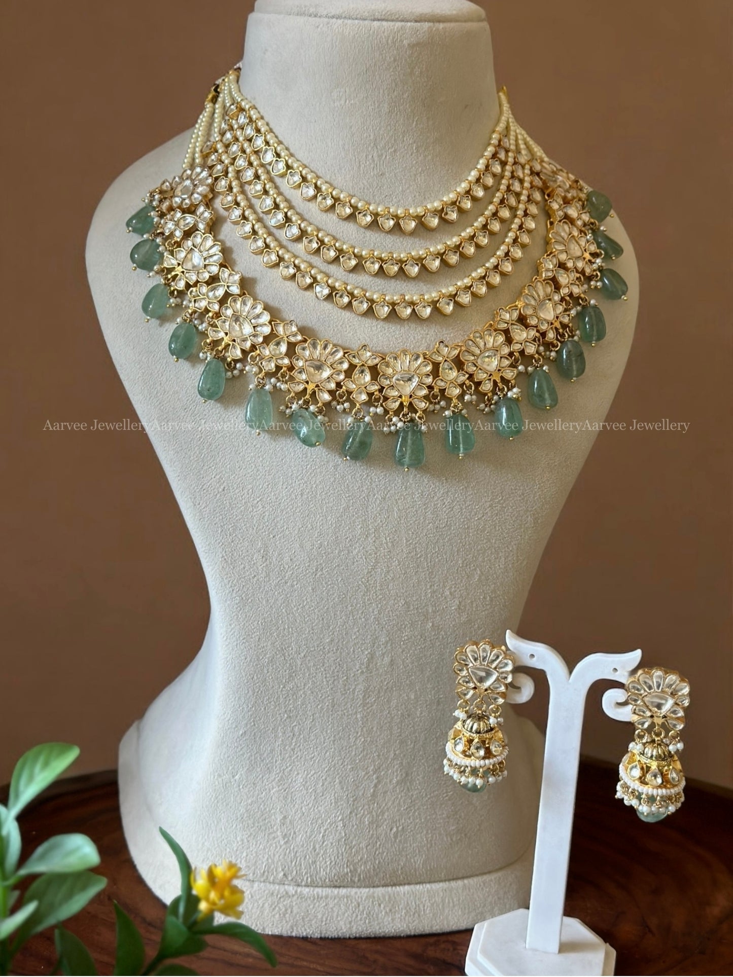 POLKI KUNDAN MULTI FUNCTIONAL STATEMENT NECKLACE SET WITH PASTEL BEADS