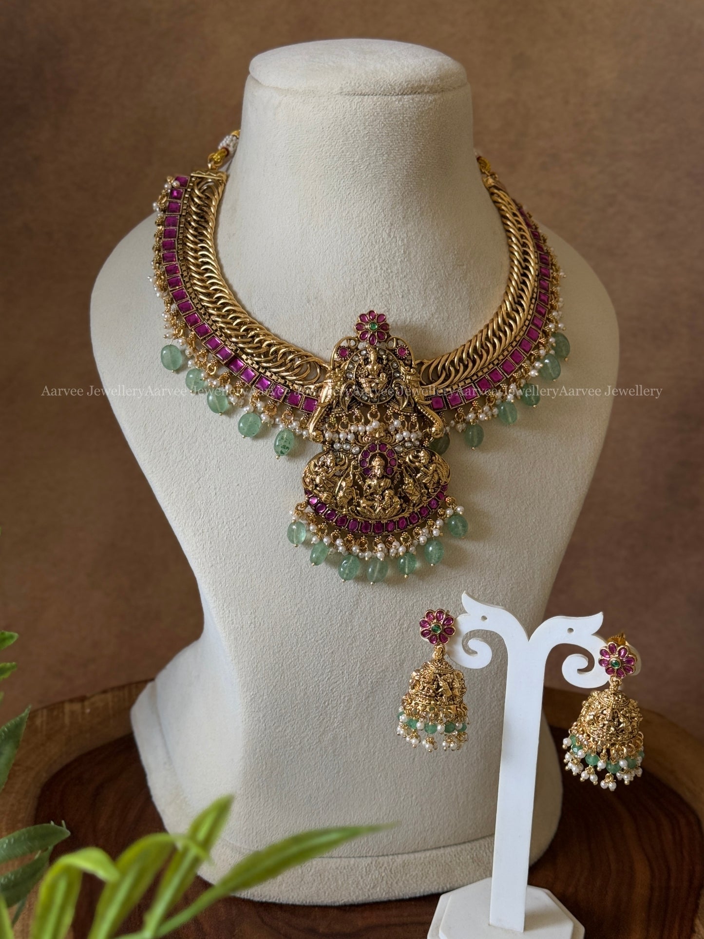 ANTIQUE JALEBI NECKLACE WITH DETACHABLE LAXMI PENDANT & WITH PASTEL BEADS