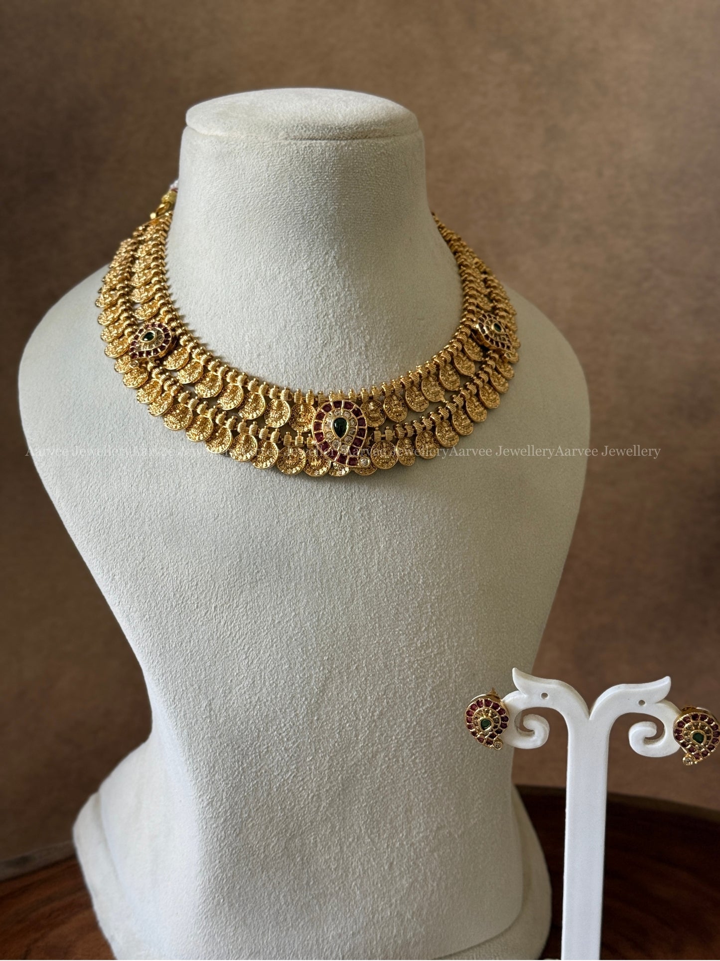 TWO LAYER COIN NECKALCE SET WITH MANGO PENDANT & RUBY STONES