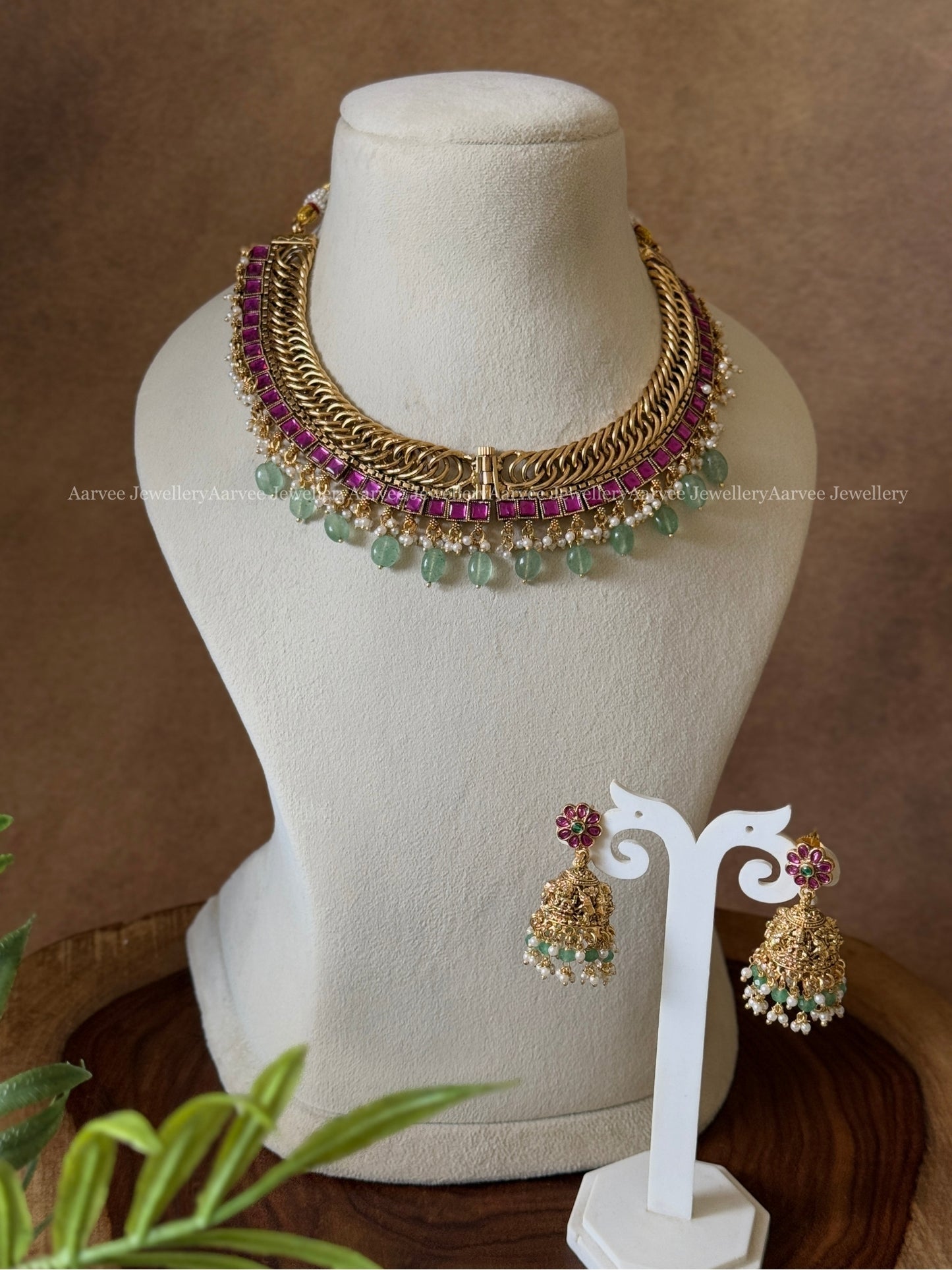 ANTIQUE JALEBI NECKLACE WITH DETACHABLE LAXMI PENDANT & WITH PASTEL BEADS