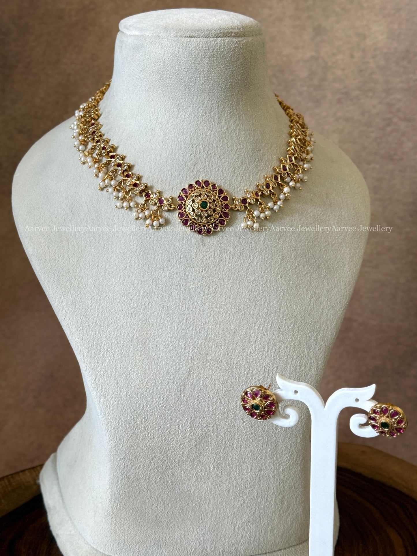MINIMAL CZ RUBY STONE NECKLACE SET