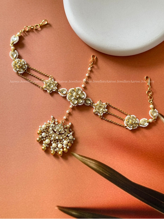 POLKI KUNDAN WHITE STONE SHEESHPHOOL WITH LOTUS TIKKA