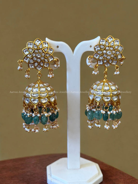 JADAU FLORAL JHUMKI WITH WHITE STONES AND PASTEL BEADS