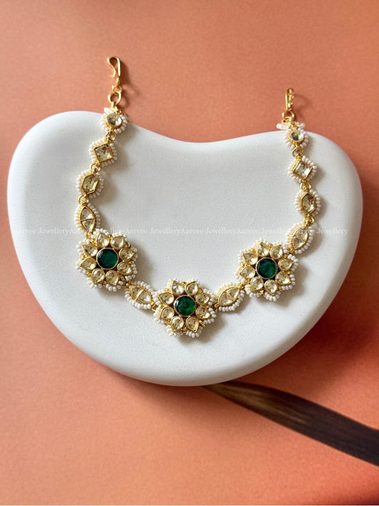 POLKI KUNDAN WHITE / GREEN STONES SHEESHPHOOL