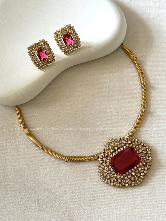 HASLI NECKLACE SET WITH RUBY CZ PENDANT