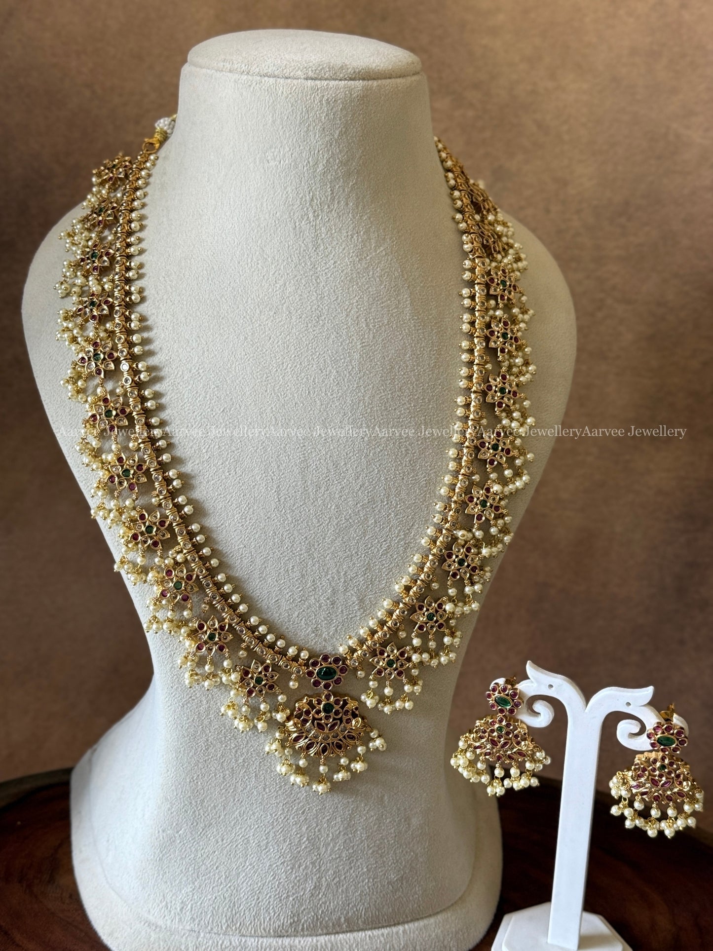 FLORAL GUTTA PUSALU HARAM SET WITH PEARLS
