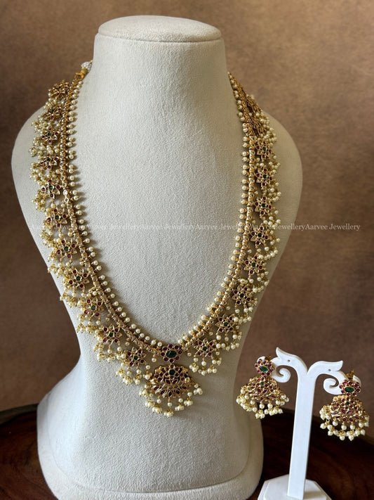 FLORAL GUTTA PUSALU HARAM SET WITH PEARLS