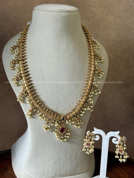 FLORAL GUTTA PUSALU HARAM SET WITH RUBY STONE