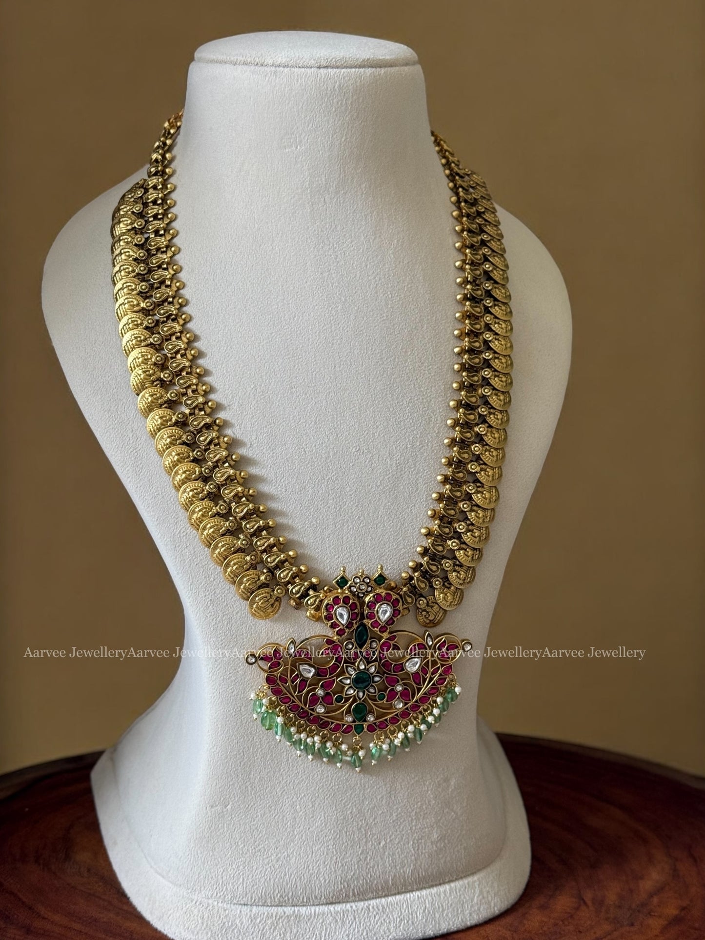 JADAU KUNDAN GOLD COIN MID-LENGTH CHAIN WITH MANGO MOTIF PENDANT & PASTEL BEADS