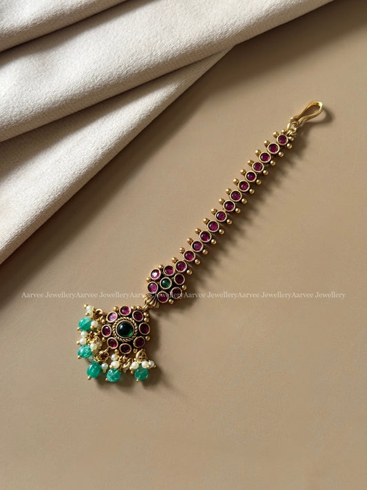 SIMPLE KEMP TIKKA WITH RUBY STONES AND PASTEL BEADS