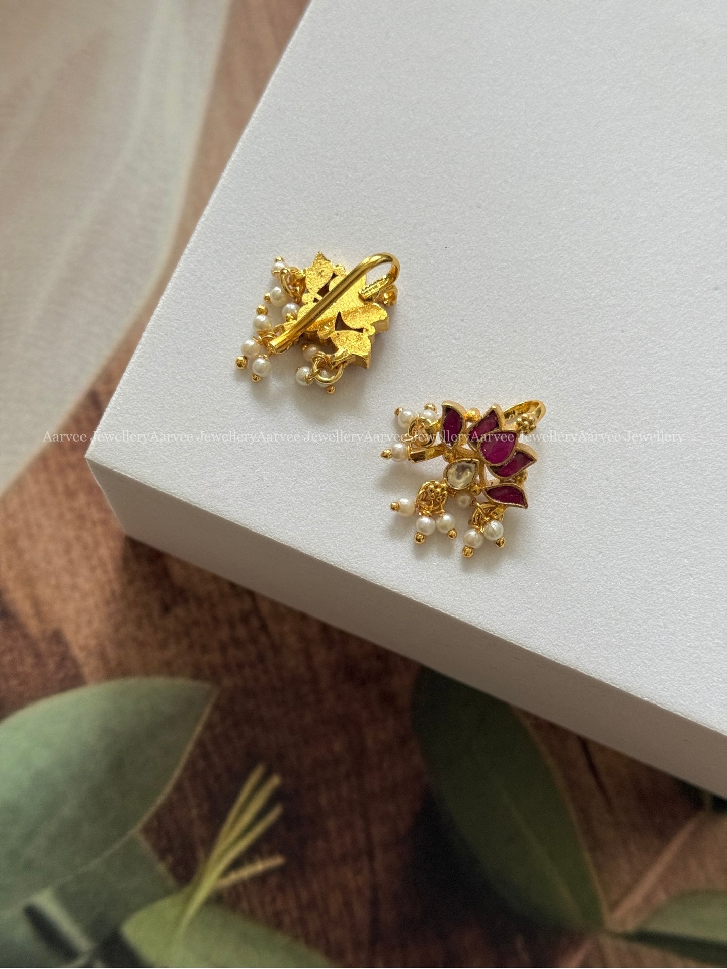 LOTUS EAR CUFF / BUGADI WITH KUNDAN RUBY STONES