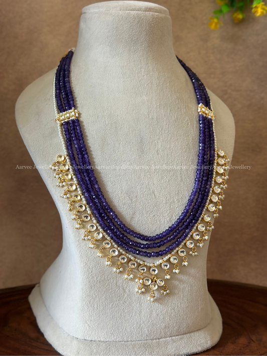 POLKI KUNDAN PURPLE BEADED LAYERED CHAIN