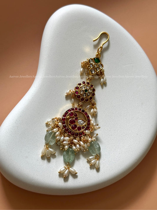 PEACOCK KEMP STONES TIKKA WITH LIGHT PASTEL BEADS