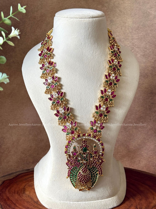 KEMP STONES LOTUS MOTIF HARAM WITH LORD MURUGAN PENDANT