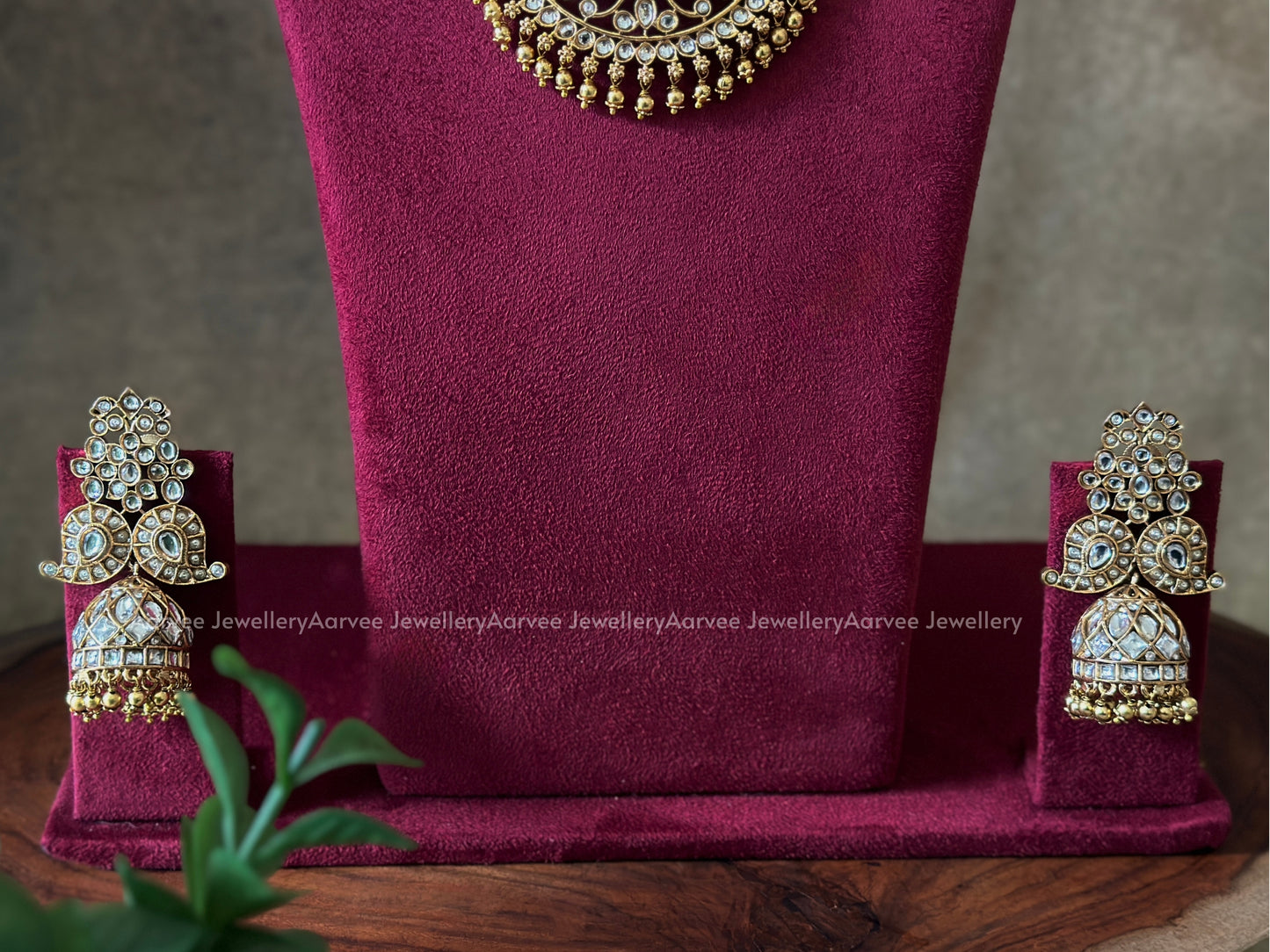A CLASSIC KEMP SEMI BRIDAL JEWELLERY SET | MANGO MOTIF WITH FULL WHITE KUNDAN STONES