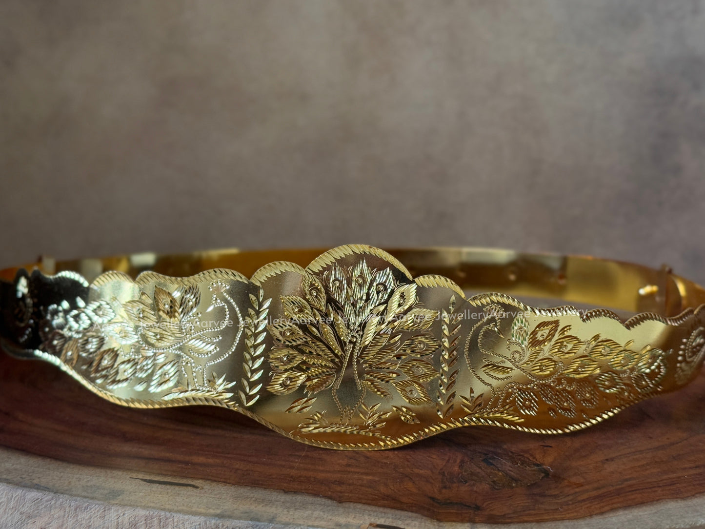 HIGH QUALITY FULL GOLD MICRO POLISH PEACOCK EMBOSSED WAIST BELT