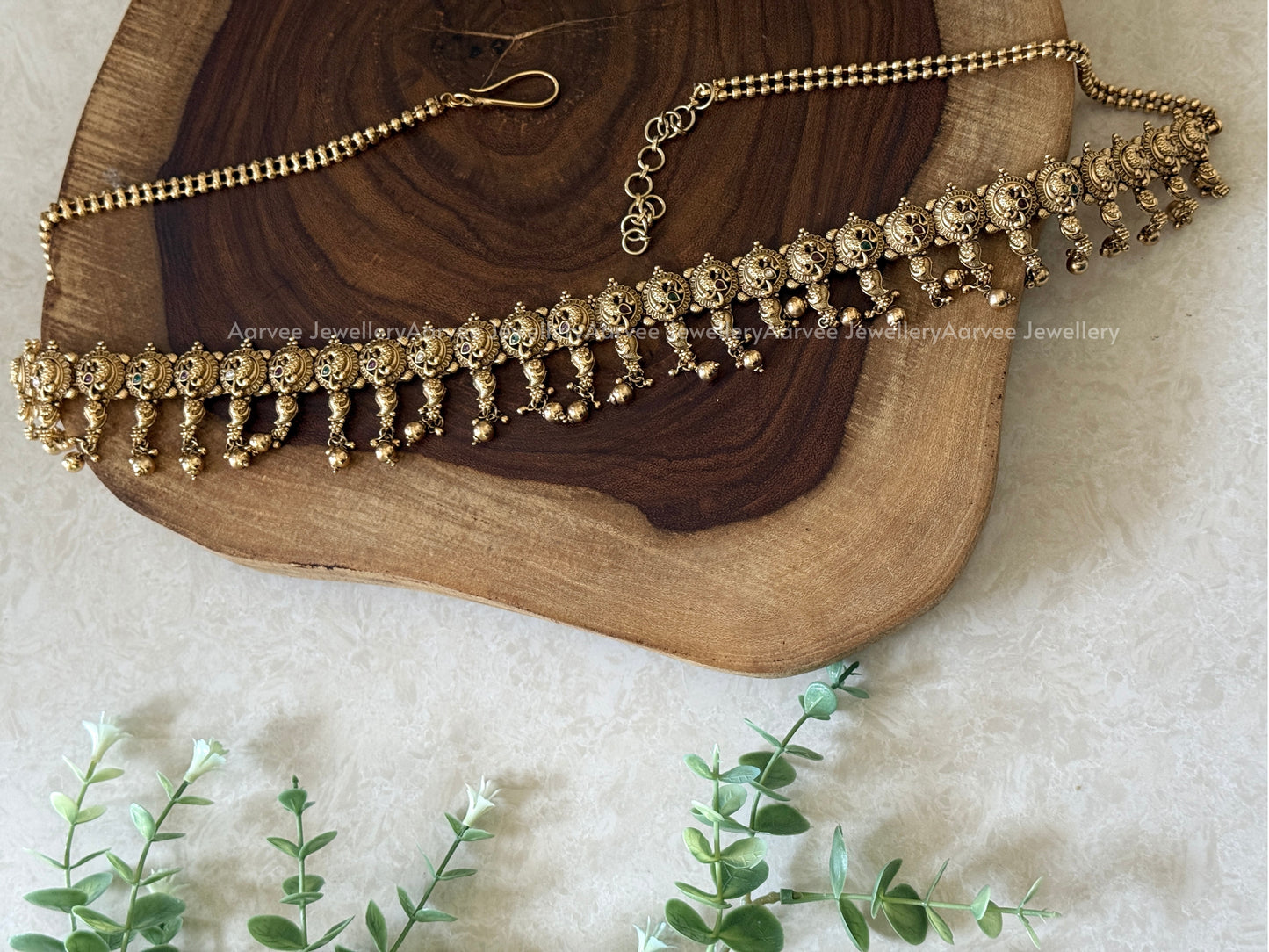 FULL GOLD PEACOCK MOTIF WASIT CHAIN WITH GOLD BEADS