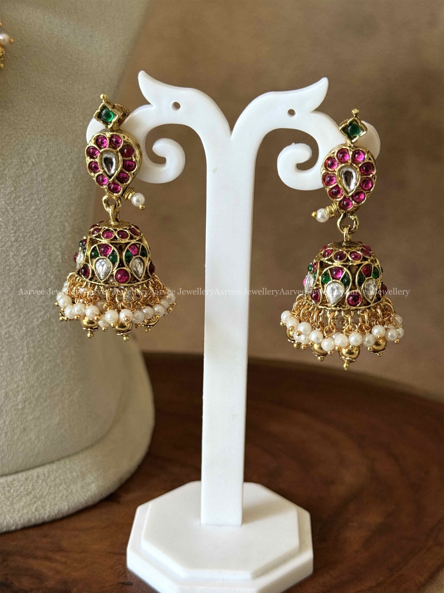 PREMIUM PINK KUNDAN STONE MANGO NECKLACE SET WITH GOLD BEADS