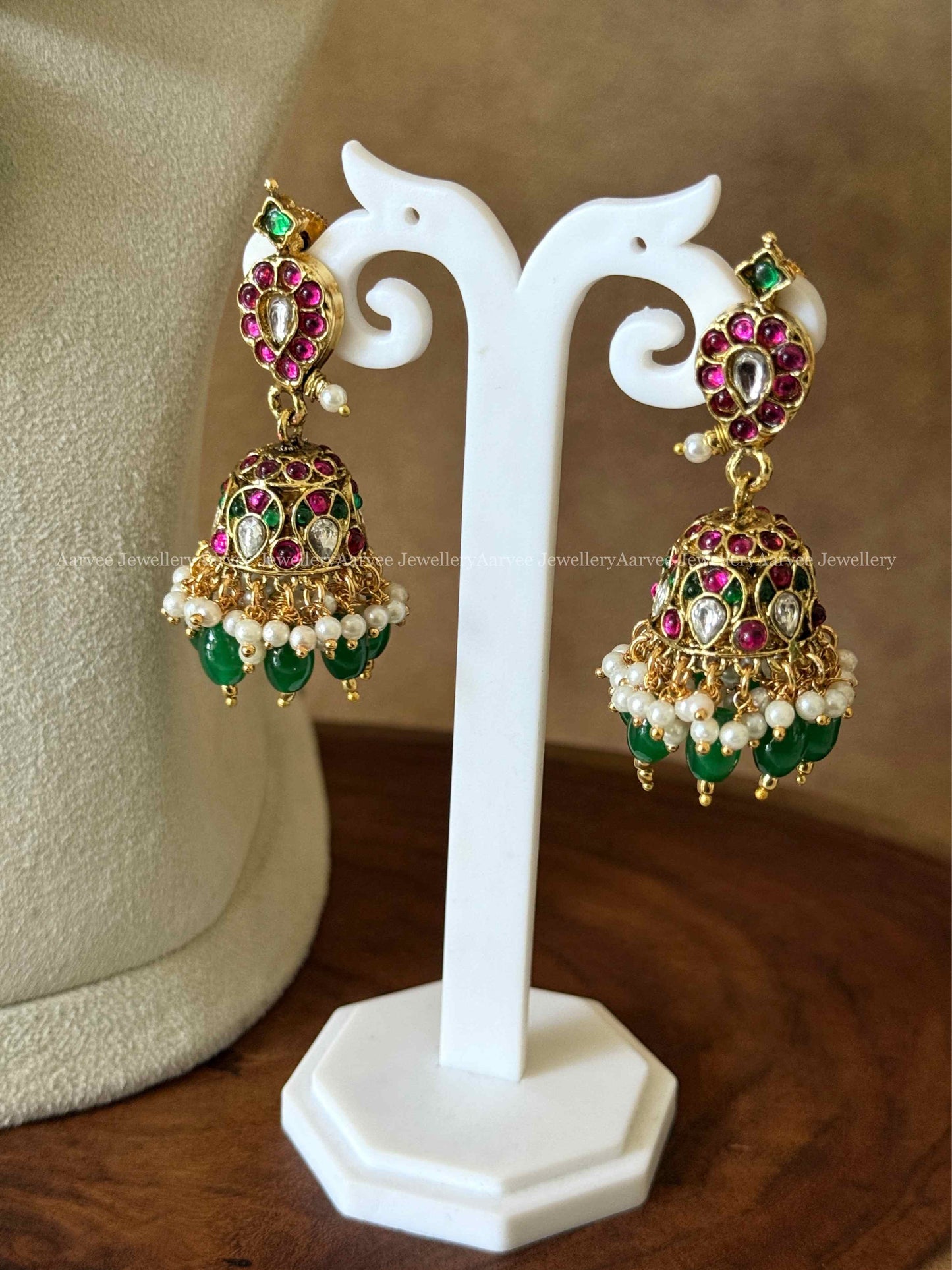 KUNDAN MULTI COLOUR MANGO AND PEACOCK DESIGN NECKLACE SET WITH GREEN BEADS