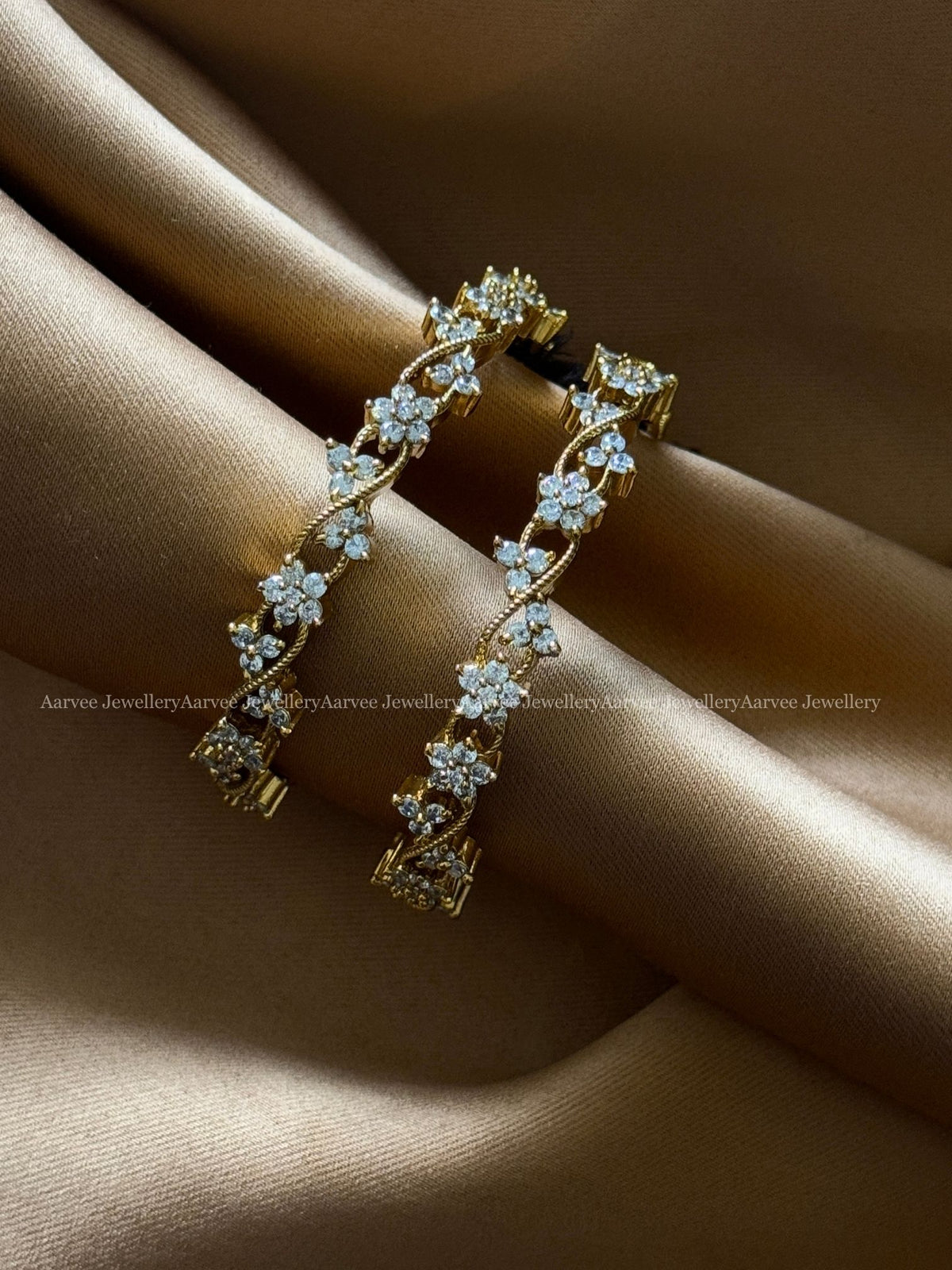 WHITE AD STONE FLORAL DESIGN BANGLES