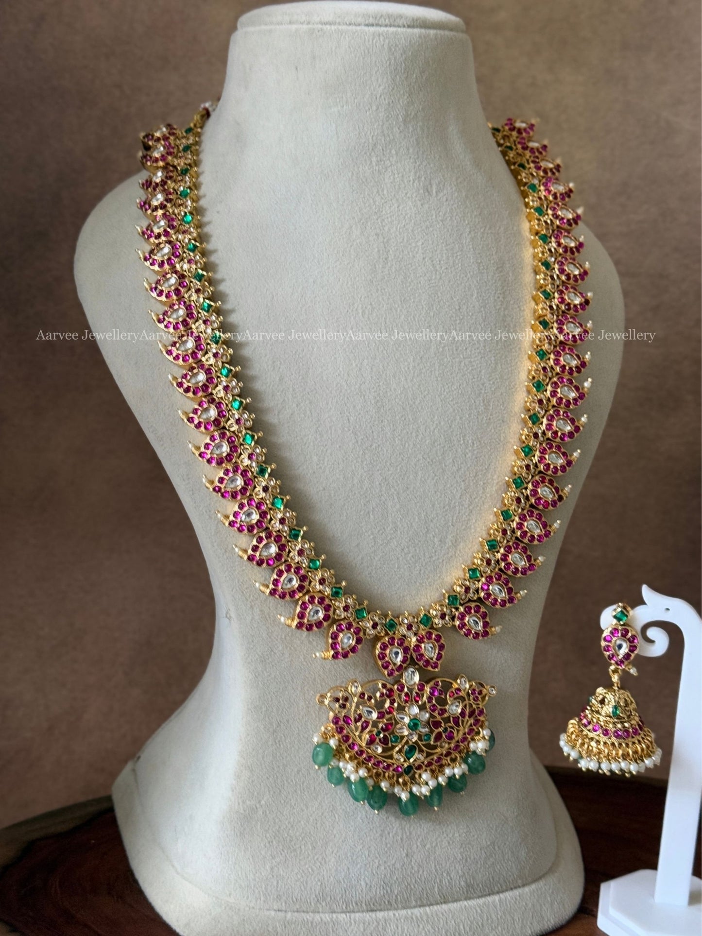 PINK STONE KUNDAN MANGO MOTIF HARAM SET WITH PASTEL BEADS