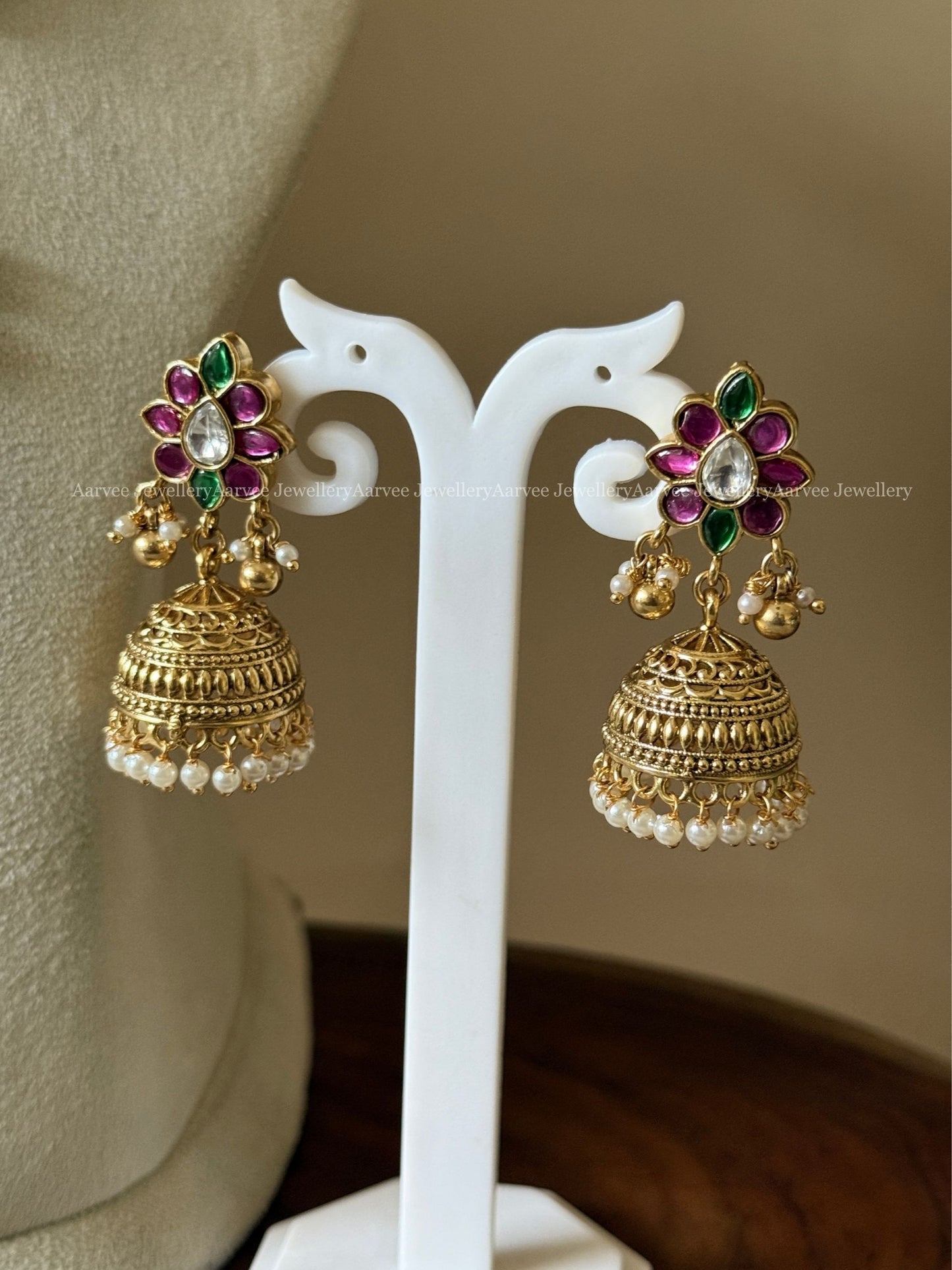 PREMIUM COIN NECKLACE SET WITH PINK / GREEN KUNDAN PEACOCK PENDANT AND GOLD BEADS