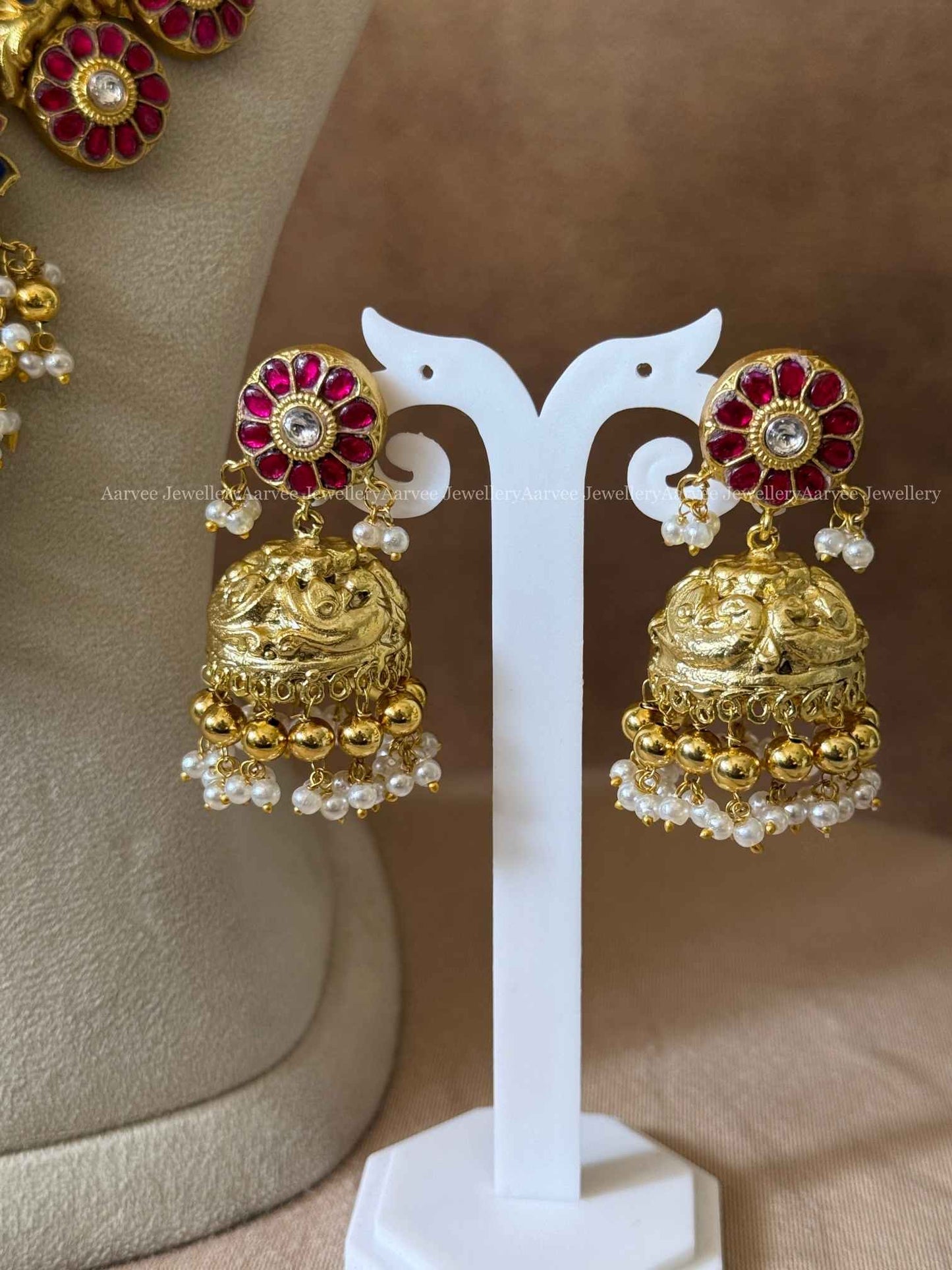 JADAU KUNDAN BLUE / PINK STONES BUTTA HARAM SET WITH LOTUS PENDANT