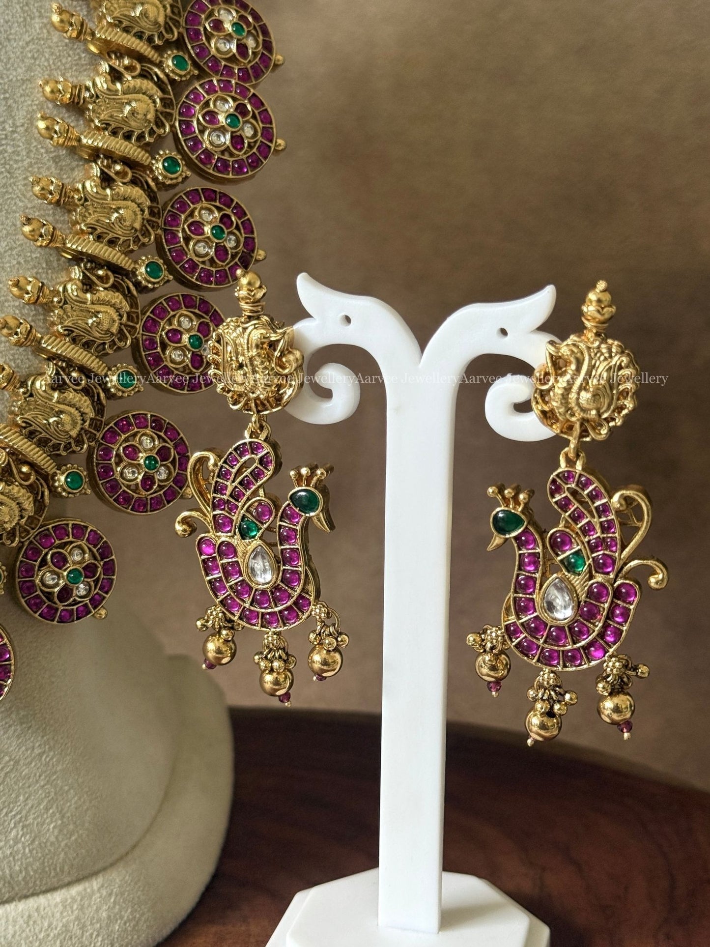 PREMIUM PINK KUNDAN STONE BOTTU MALA AND ANNAM HARAM SET