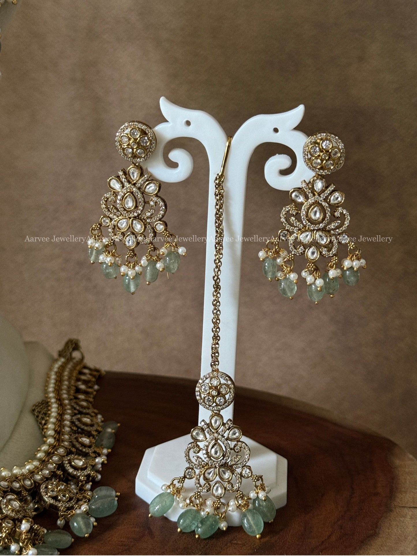 VICTORIAN RUBY STONE GUTTA PUSALU BRIDAL JEWELLERY SET WITH PASTEL BEADS
