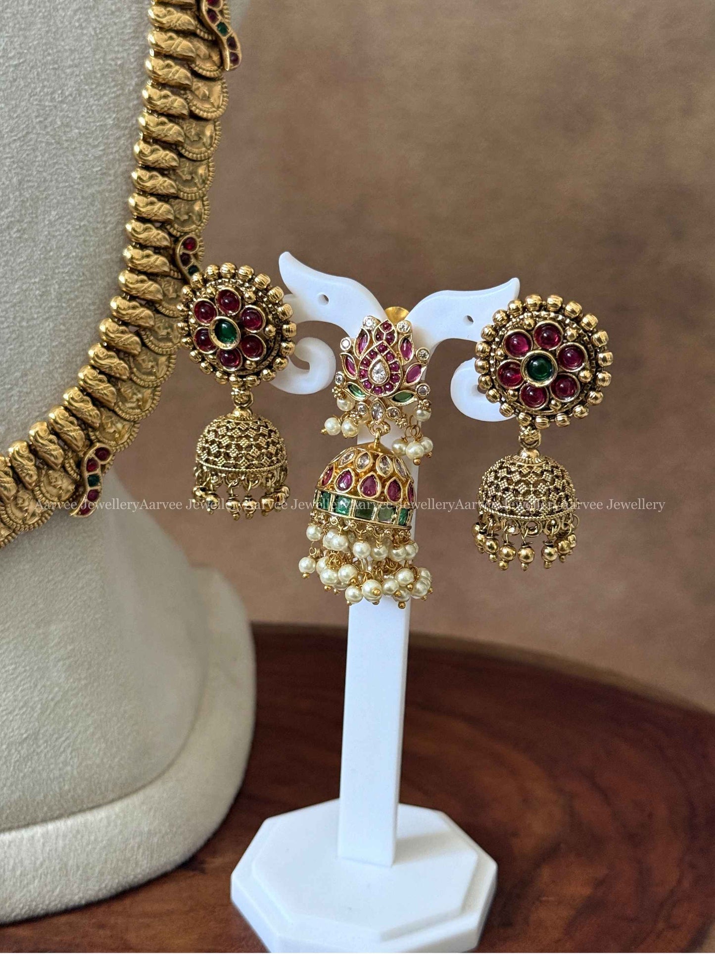 COMBO - LOTUS NECKLACE SET WITH COIN MID LENGTH HARAM SET