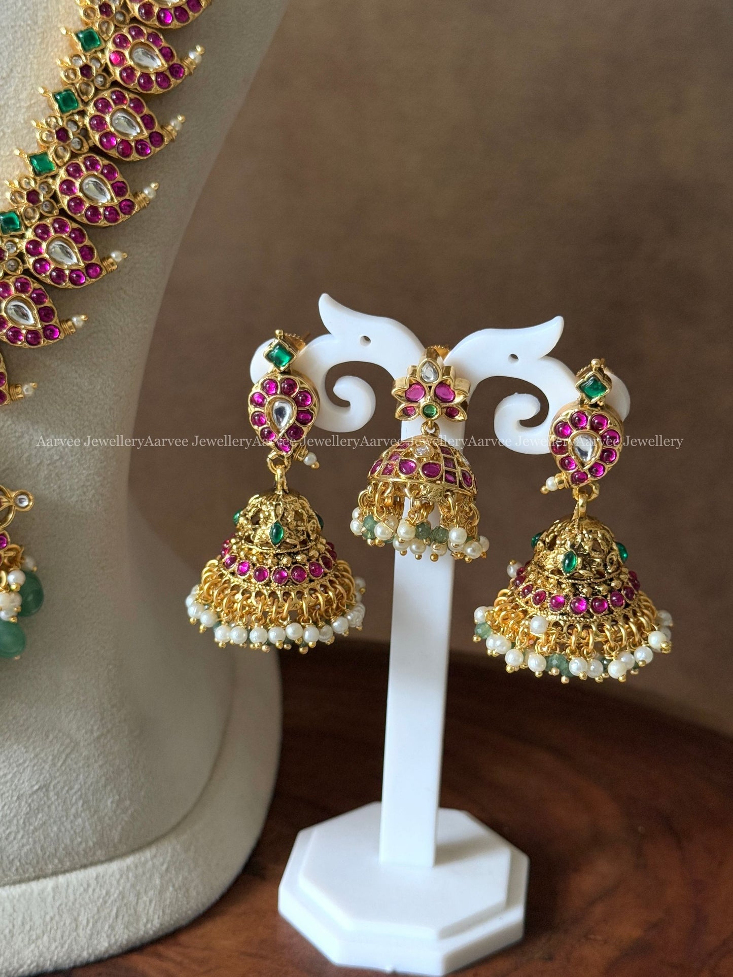 PREMIUM PINK KUNDAN CHOKER WITH MANGO HARAM SET WITH PASTEL BEADS