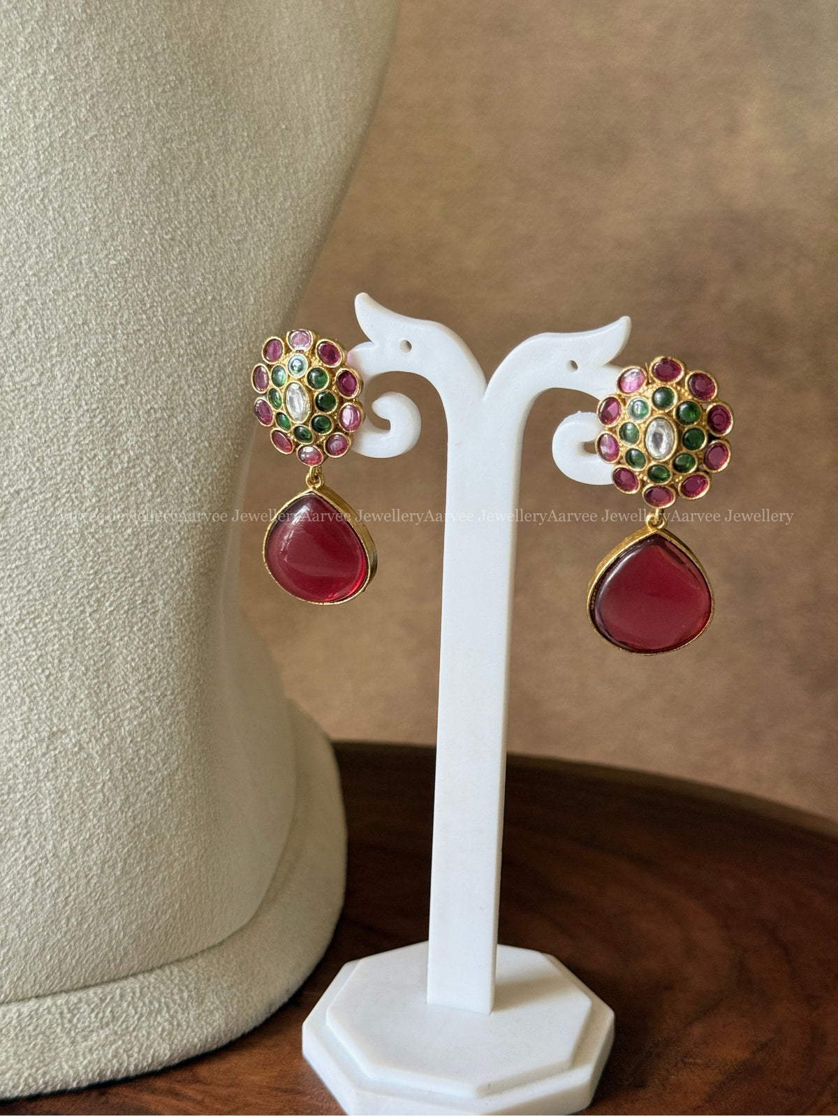 PREMIUM RUBY STONE FLORAL NECKLACE SET