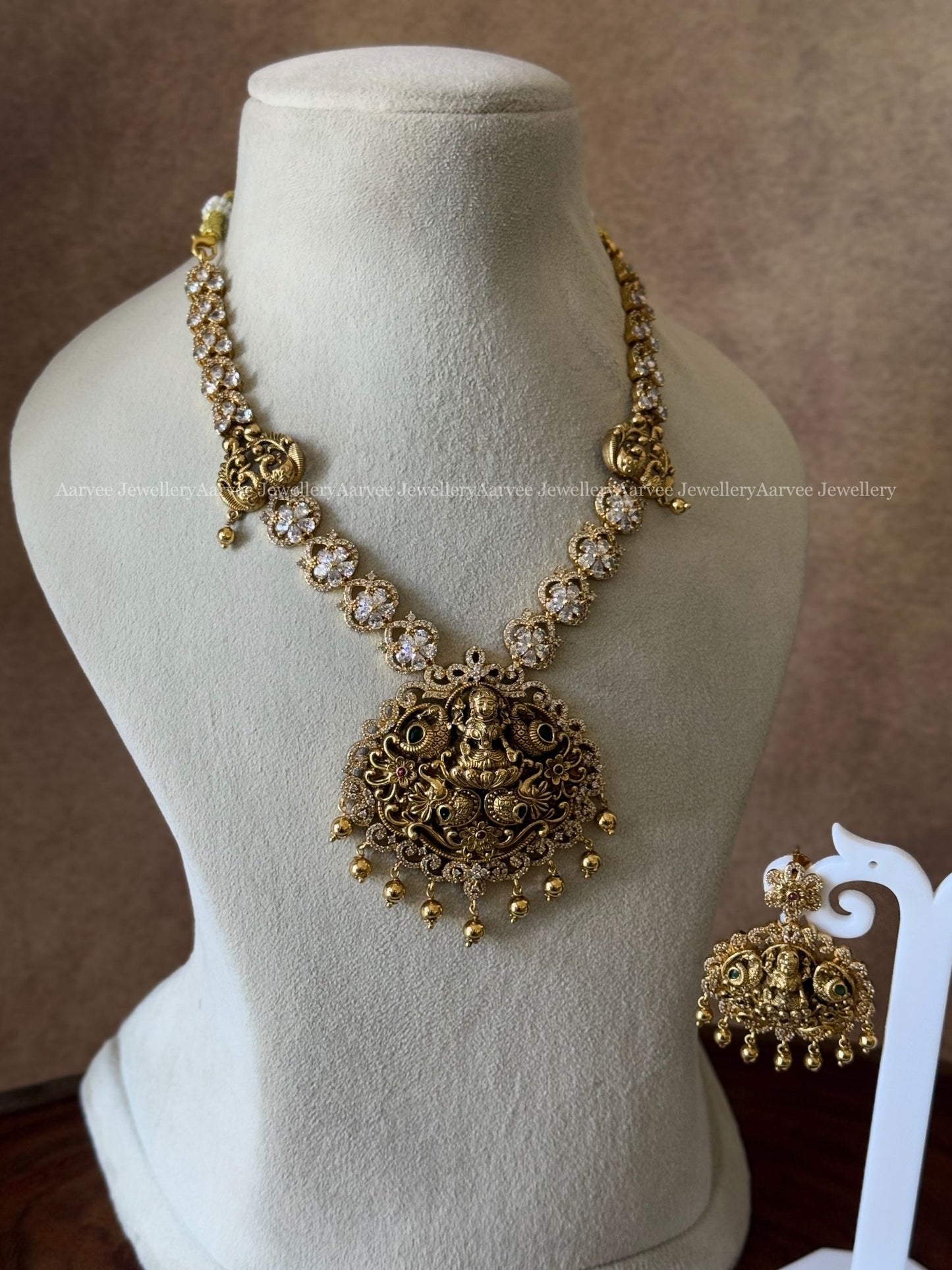 CLEARANCE - WHITE STONE NECKLACE SET WITH LAKSHMI PENDANT