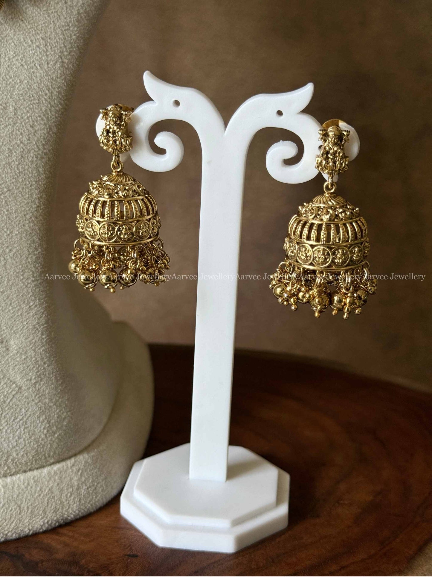 PREMIUM GOLD TONE LAKSHMI COIN MID LENGTH HARAM SET WITH KEMP FLORALS